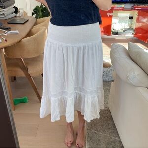 AE white smocked midi skirt